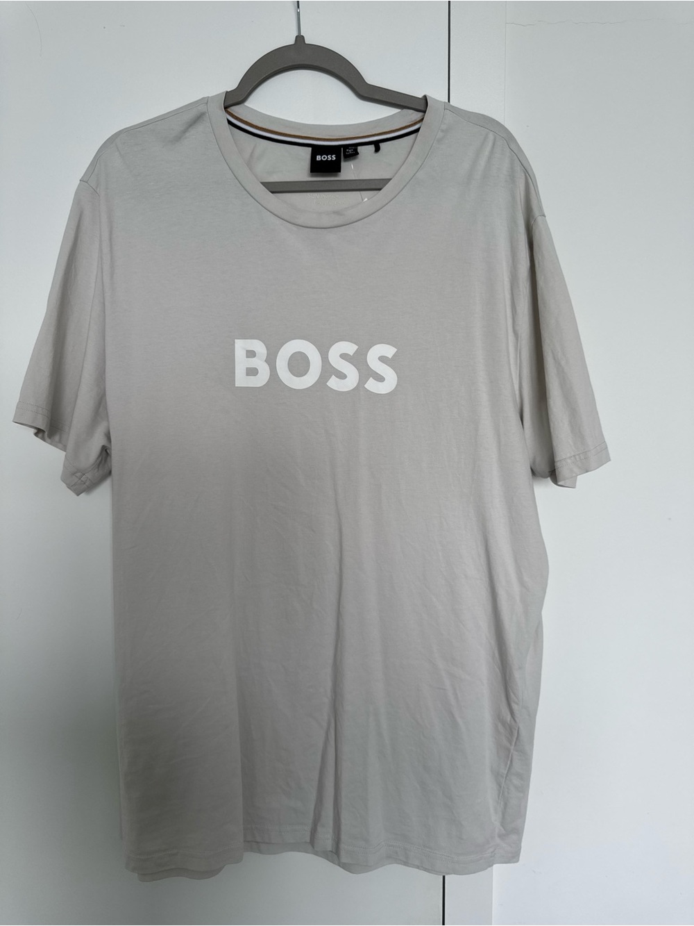 BOSS Light Gray Crew Neck T-Shirt with White Logo